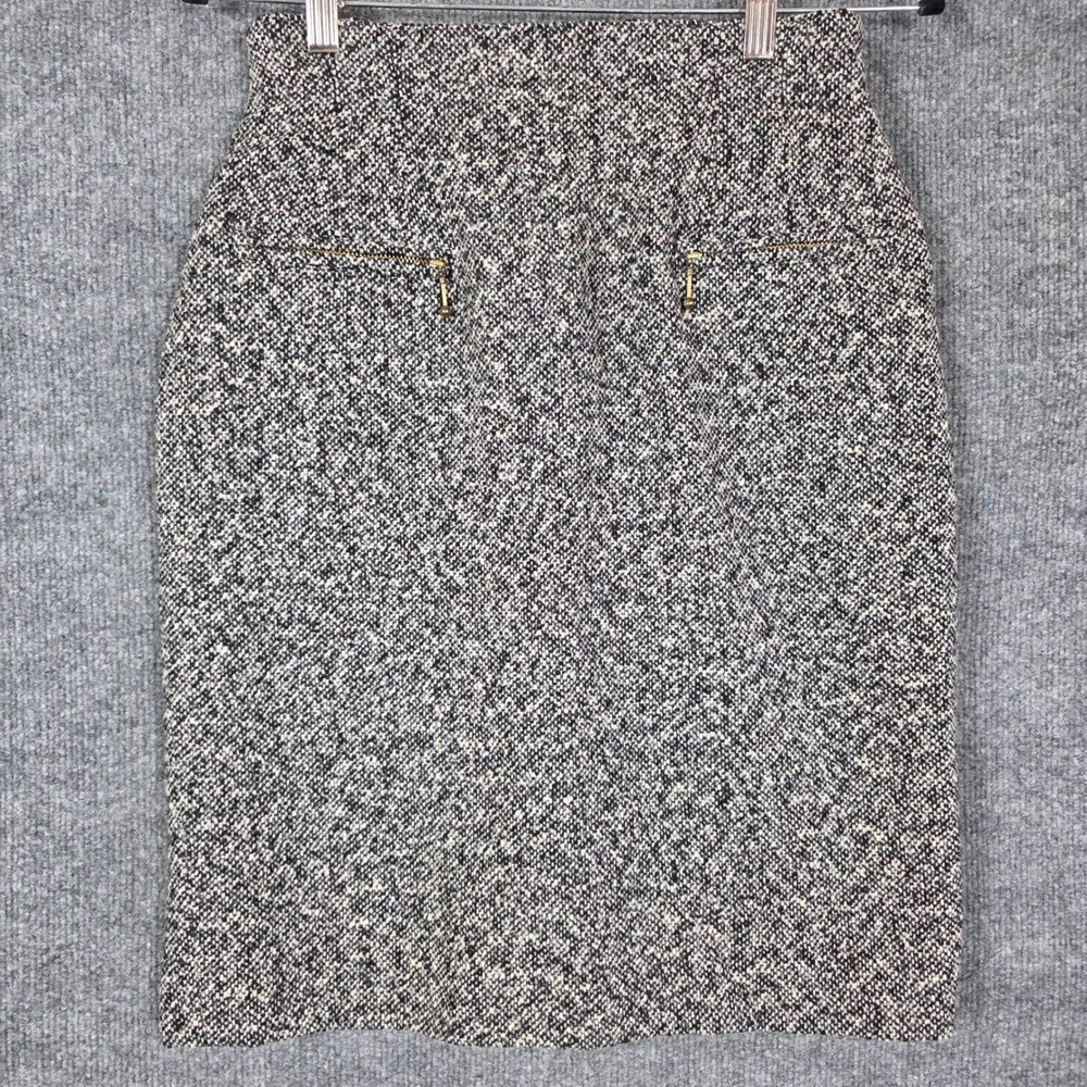 Vintage ESCADA Skirt Womens SZ S Wool Tweed Black Ivory Old Money Office Siren